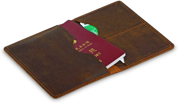 Magic Vosom Handmade Leather Passport Cover - Holder - with 2 Card Slots - Passport Case Brown