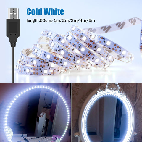 Vanity Makeup Mirror Light Strip 5V LED Flexible Tape Lamp 0.5m-5m USB Powered Dressing mirror Wall Lamp Decor Bathroom Mirror