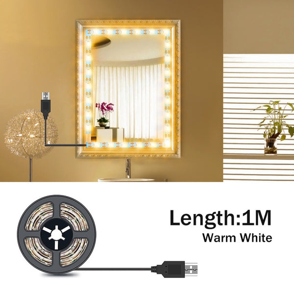 Vanity Makeup Mirror Light Strip 5V LED Flexible Tape Lamp 0.5m-5m USB Powered Dressing mirror Wall Lamp Decor Bathroom Mirror