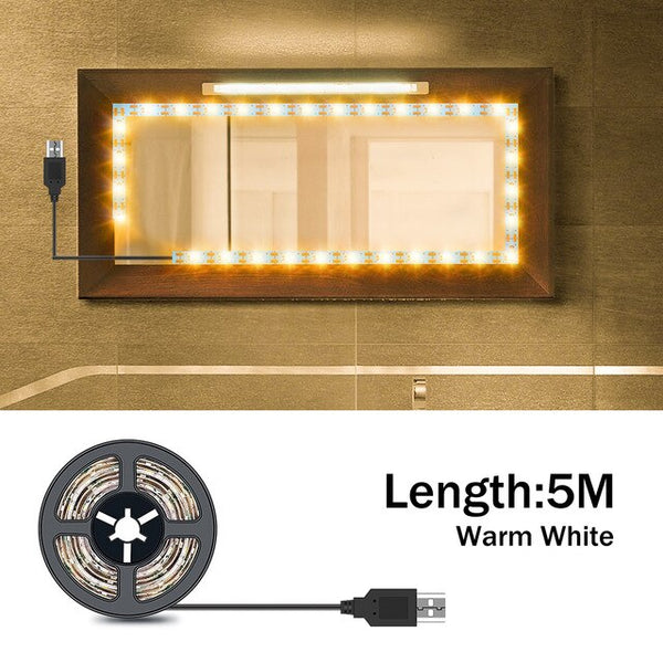 Vanity Makeup Mirror Light Strip 5V LED Flexible Tape Lamp 0.5m-5m USB Powered Dressing mirror Wall Lamp Decor Bathroom Mirror