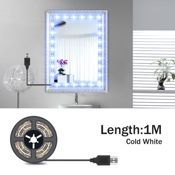 Vanity Makeup Mirror Light Strip 5V LED Flexible Tape Lamp 0.5m-5m USB Powered Dressing mirror Wall Lamp Decor Bathroom Mirror