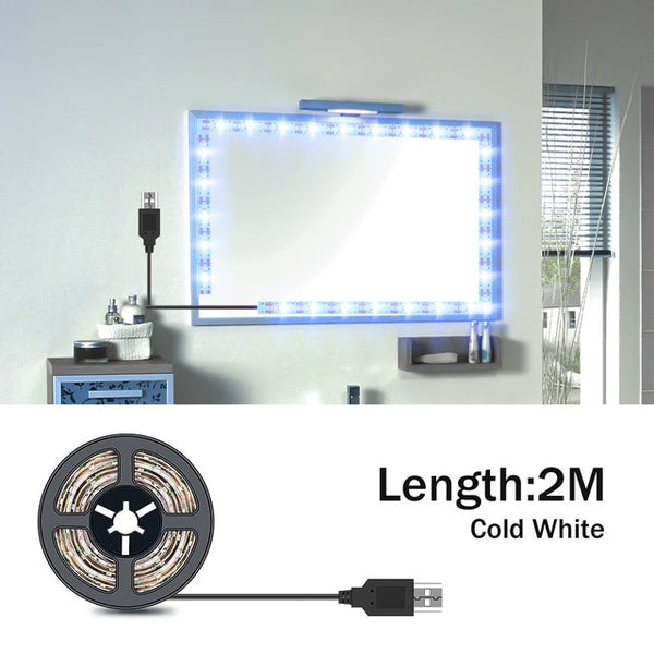 Vanity Makeup Mirror Light Strip 5V LED Flexible Tape Lamp 0.5m-5m USB Powered Dressing mirror Wall Lamp Decor Bathroom Mirror