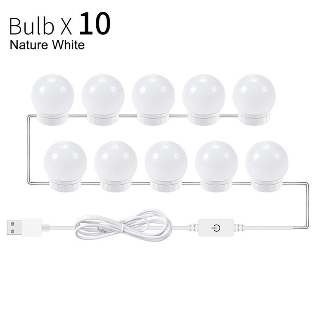 USB 5V Hollywood Style LED Vanity Makeup Mirror Light Bulb Dimmable Touch Control Fixture Strip for Makeup Vanity Table Bathroom