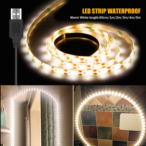 5M Vanity Makeup Mirror Lamp Led Light Strip 5V USB LED Flexible Tape Led Dressing Table mirror Lamp Decor Bathroom Light Strip