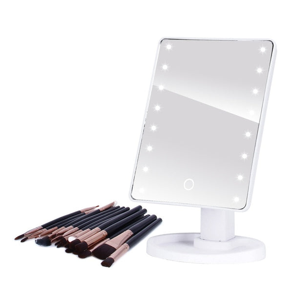 LED Makeup Mirror Illuminated Cosmetic Table Mirror With Light for Make Up Adjustable Light 16/22 Touch Screen Eyelash Brush