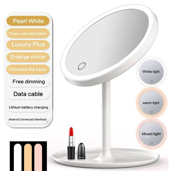 LED Makeup Mirrors with Ring Light HD Vanity Mirrors Smart Touch Control Illuminated Stand Up Desk Table Mirror USB Charge