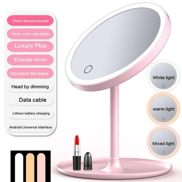 LED Makeup Mirrors with Ring Light HD Vanity Mirrors Smart Touch Control Illuminated Stand Up Desk Table Mirror USB Charge