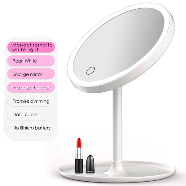 LED Makeup Mirrors with Ring Light HD Vanity Mirrors Smart Touch Control Illuminated Stand Up Desk Table Mirror USB Charge