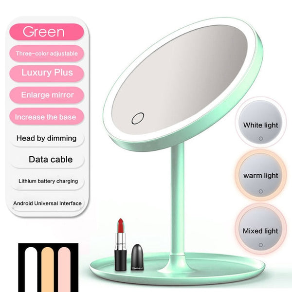 LED Makeup Mirrors with Ring Light HD Vanity Mirrors Smart Touch Control Illuminated Stand Up Desk Table Mirror USB Charge