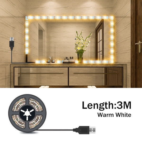 5M Tocador con espejo Makeup Mirror Light String USB 5V Dressing Table Bathroom Lamp Tape Led Vanity Mirror Make Up Light Strip