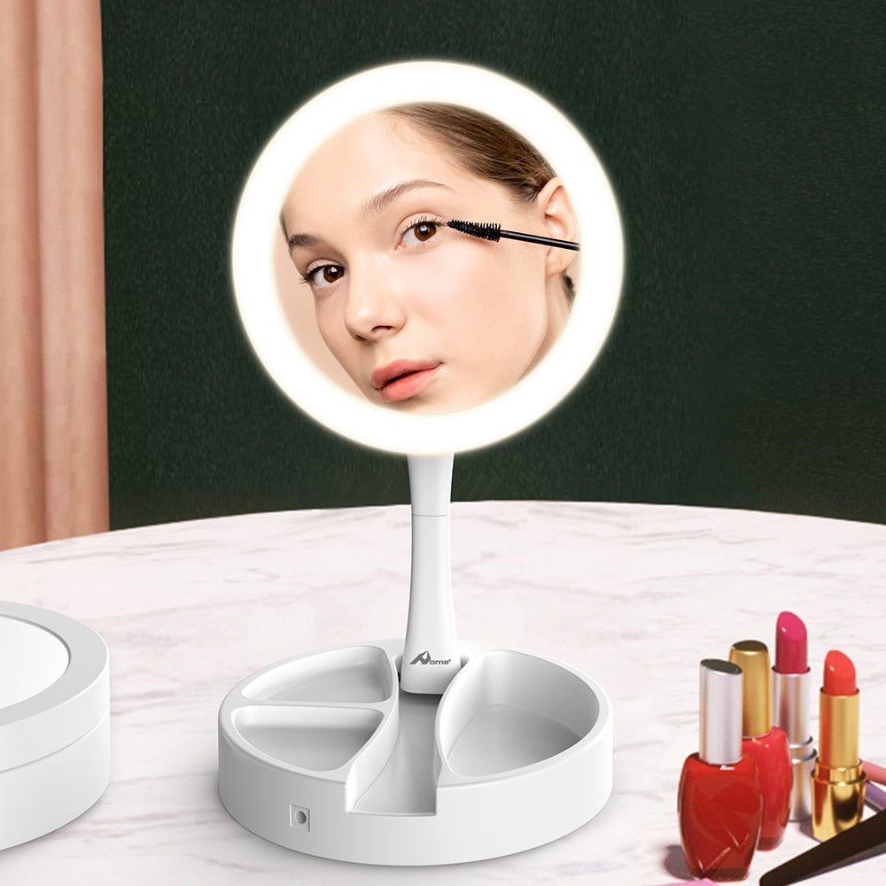 Makeup Mirror with Led Light Make Up Mirror with Lights Folding  Cosmetic Mirror 5X Magnifying Vanity Mirror