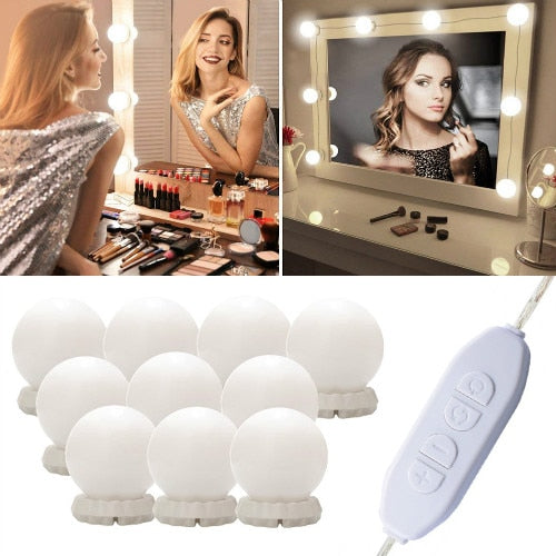 LED 6 10 14Bulbs 12V Makeup Mirror Light Bulb Hollywood Vanity Lights Stepless Dimmable USB Wall Lamp Kit for Dressing Table