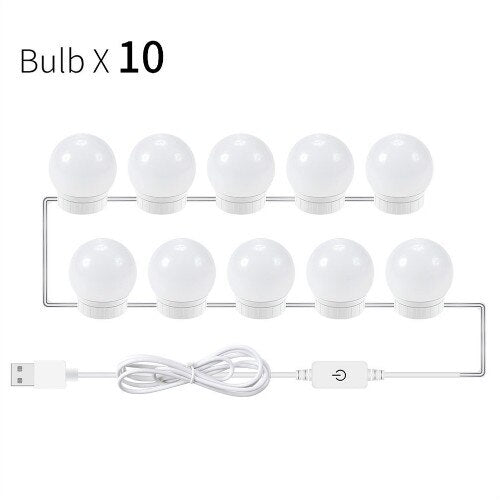 LED 6 10 14Bulbs 12V Makeup Mirror Light Bulb Hollywood Vanity Lights Stepless Dimmable USB Wall Lamp Kit for Dressing Table